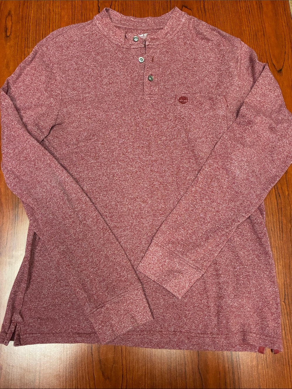 Timberland Long Sleeve Henley Shirt - Maroon Heather